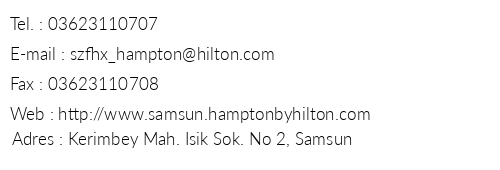 Hampton By Hilton Samsun telefon numaralar, faks, e-mail, posta adresi ve iletiim bilgileri